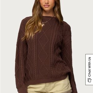 Edikted Jessy Cable Knot Brown Oversized Women's Sweater